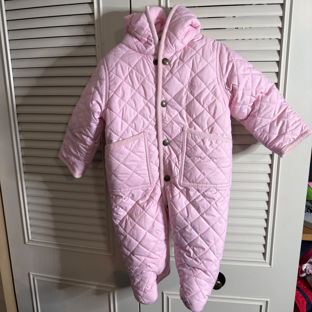 Ralph Lauren Pink Quilted Bunting Hooded Pram Suit Fleece Lined 9M